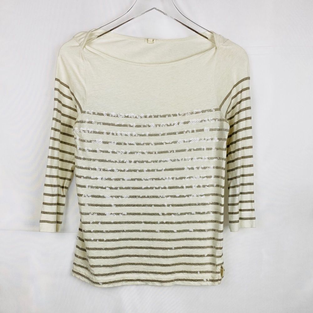 J. CREW Sequenced Striped Boatneck 3/4 sleeve top.